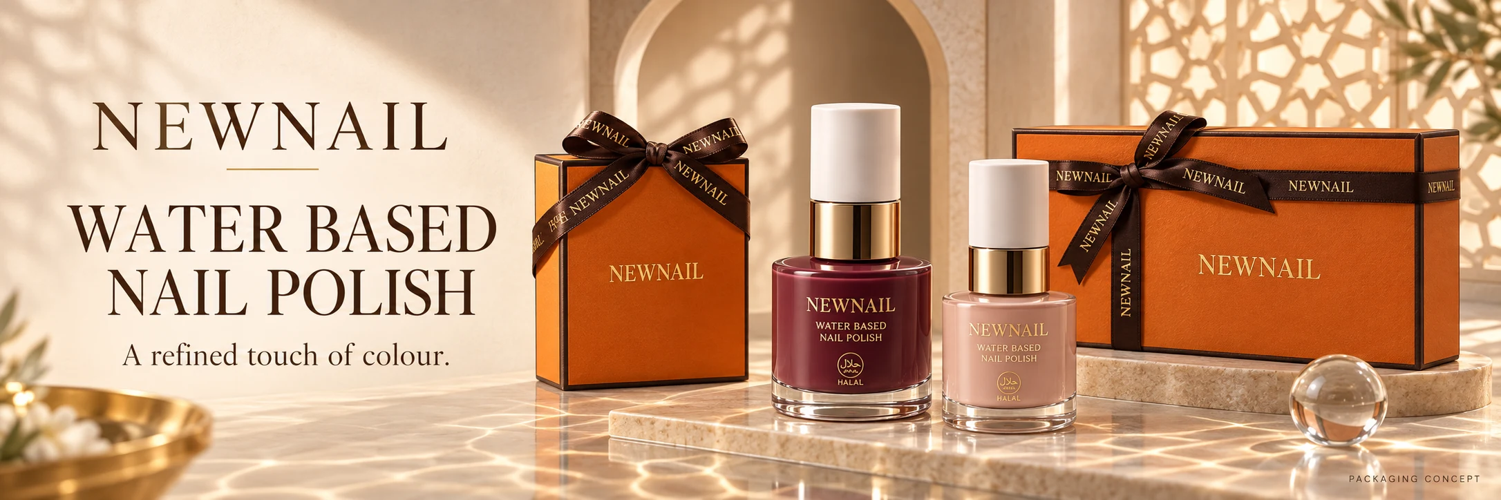 NEWNAIL orange gift boxes and water based nail polish concept
